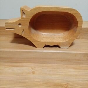 Handcrafted Wooden Pig Trinket Dish - Natural Wood